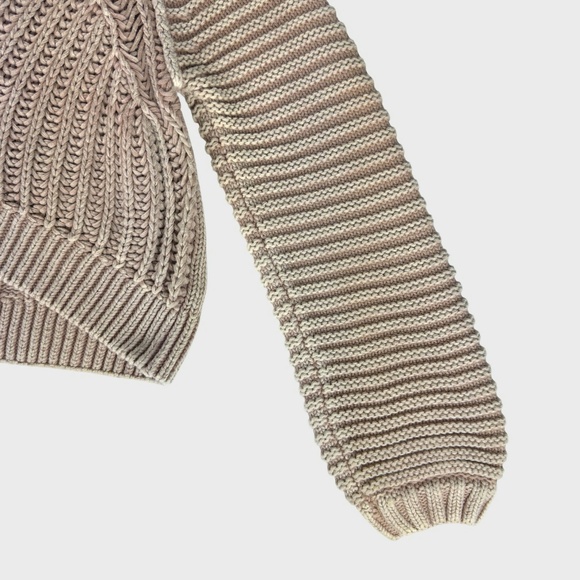 Free People Knit Cropped Taupe Sweater with Ribbed Mock Neck - Picture 4 of 9